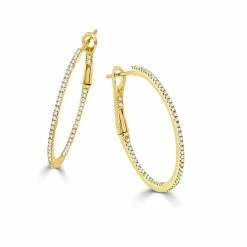 Budget ⌛ Sabrina Designs 14k Gold & Diamond Skinny Hoop Earrings 1.25" for 👩 women 😍