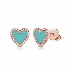 Outlet 🛒 Sabrina Designs 14k Gold & Diamond Turquoise Heart Earrings for 👩 women 👏