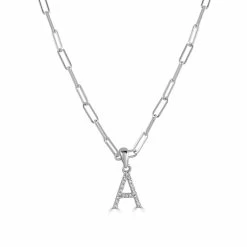 Outlet 🎁 Sabrina Designs 14k White Gold & Diamond Paperclip Initial Necklace for 👩 women 🥰